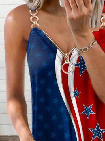 Zipper Contrast Star Print Camisole - Tank Tops - INS | Online Fashion Free Shipping Clothing, Dresses, Tops, Shoes - 20-30 - 29/06/2021 - color-red