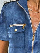 Zipper Lapel Short-sleeve T-shirt - T-shirts - INS | Online Fashion Free Shipping Clothing, Dresses, Tops, Shoes - 15/06/2021 - Color_Blue - LXQ