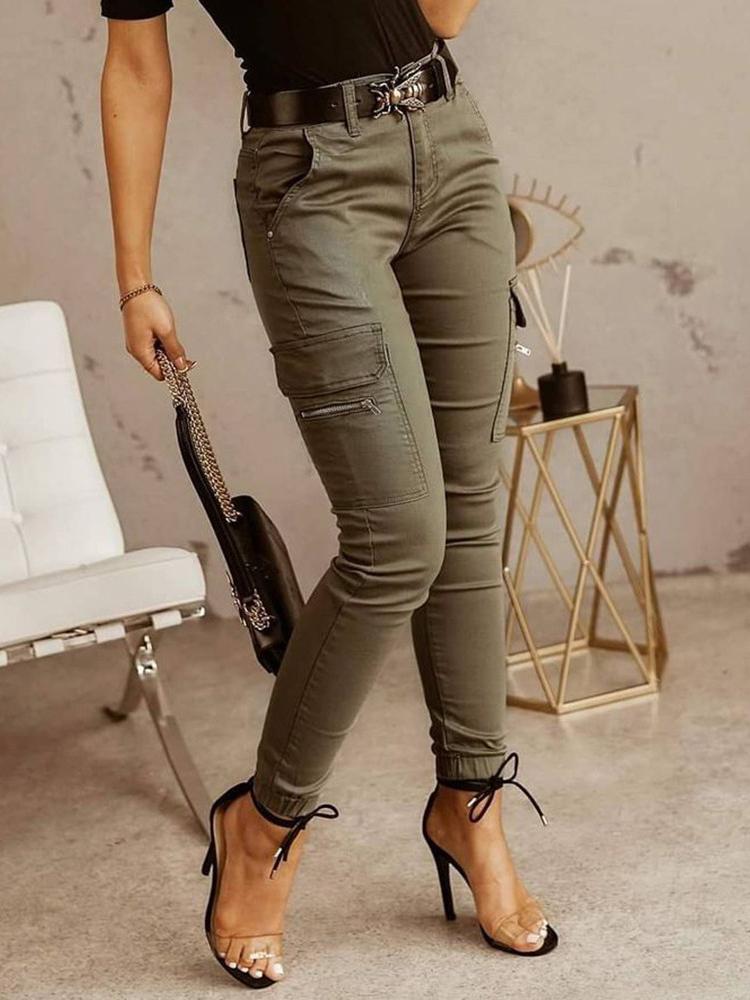 Zipper Pocket Design Casual Pants Without Belt - Pants - INS | Online Fashion Free Shipping Clothing, Dresses, Tops, Shoes - 04/05/2021 - Category_Pants - Color_Army Green